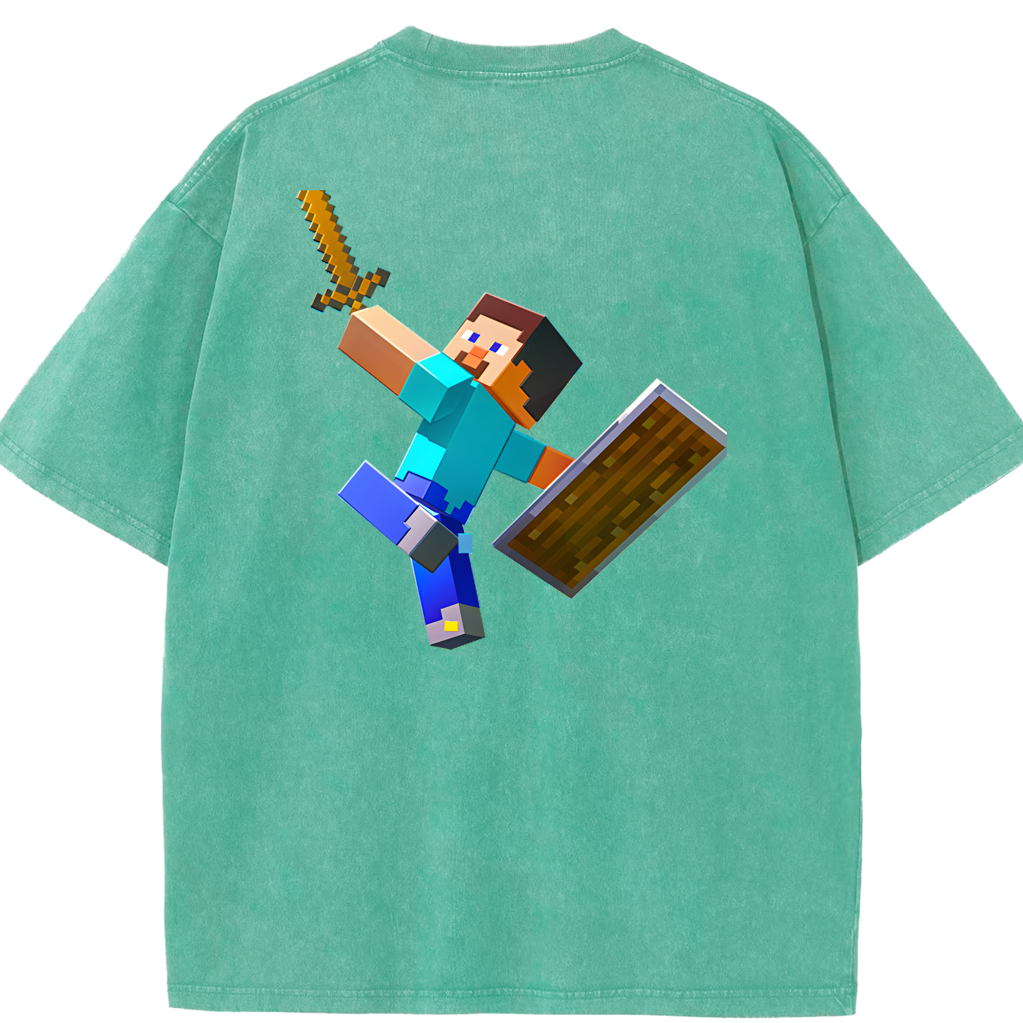（画像用） マインクラフト ブロックの世界 Minecraft MC Block world 綿100% ヴィンテージ風 半袖Tシャツ（背面プリント）
